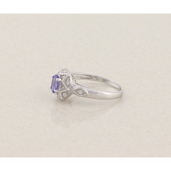 10k White Gold Natural Tanzanite & Diamond Ring Size 8 3/4 - Picture 8 of 8